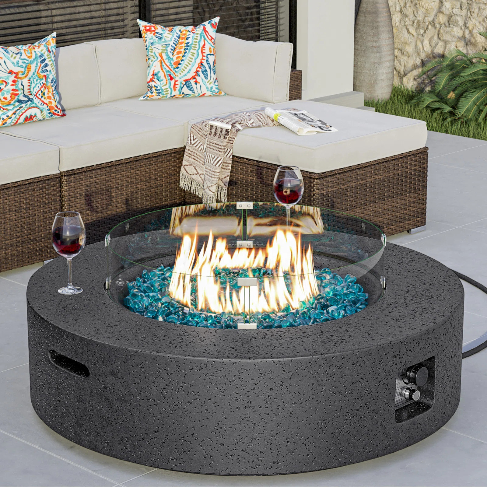 Outdoor Concrete Propane Fire Pit Table | Wayfair North America