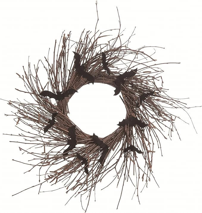 Orchid & Ivy 18-Inch Rustic Halloween Twig Wreath with Spooky Black Bat Accents - Kid-Friendly Si... | Amazon (US)