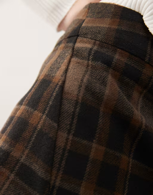 Monki low rise tailored mini skirt in brown plaid | ASOS | ASOS (Global)