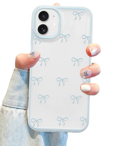 Jusy Compatible with iPhone 11 Bow Phone Case, Cute Clear Blue Ribbon Bowknot Pattern Aesthetic Soft TPU Transparent Cases Full Camera Protective Phone Cover for Women Girly - Blue | Amazon (US)