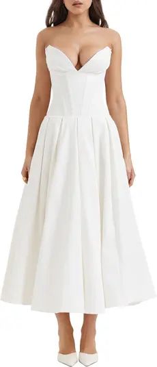 Lady Strapless Midi Dress White Midi Dress White Strapless Dress Midi White Dress Midi Dresses Fall | Nordstrom