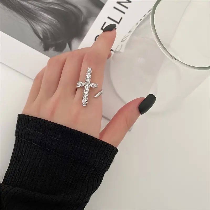 Fashion Silver Plating Cubic Zirconia Criss Cross Finger Ring Hip Hop Adjustable Open Cross Zirco... | Temu Affiliate Program