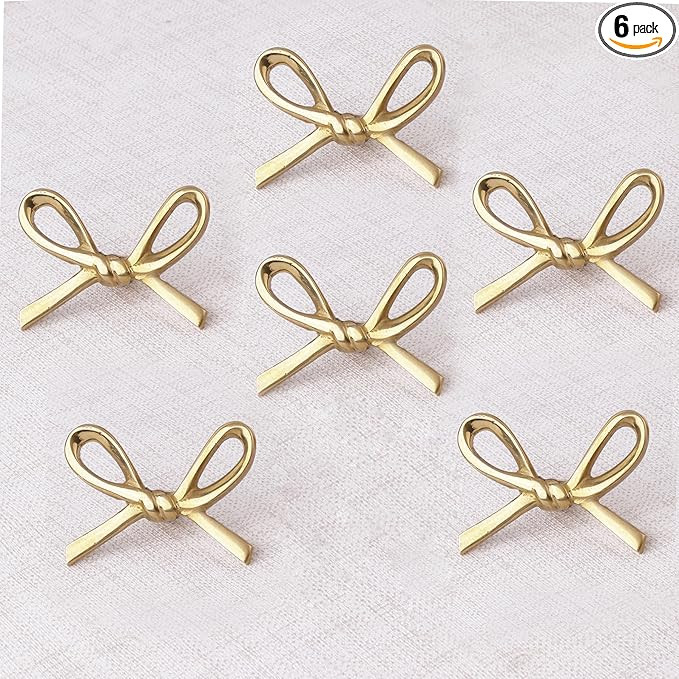 Indian Shelf 6 Pieces Brass Gold Bow Drawer Knobs for Kitchen Cabinet Hardware Nursery Door Decor... | Amazon (US)
