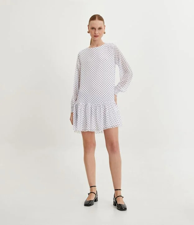 Vestido Curto em Chiffon com Estampa Poá Branco Neve | Renner (BR)