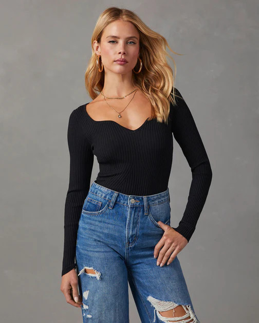 Marcey Ribbed Long Sleeve Top - Black | VICI