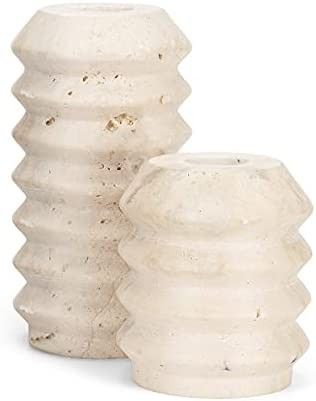 WORHE Candle Holders True Natural Travertine Stone 0.4" Thick, Set of 2 Premium Marble Candlestic... | Amazon (US)