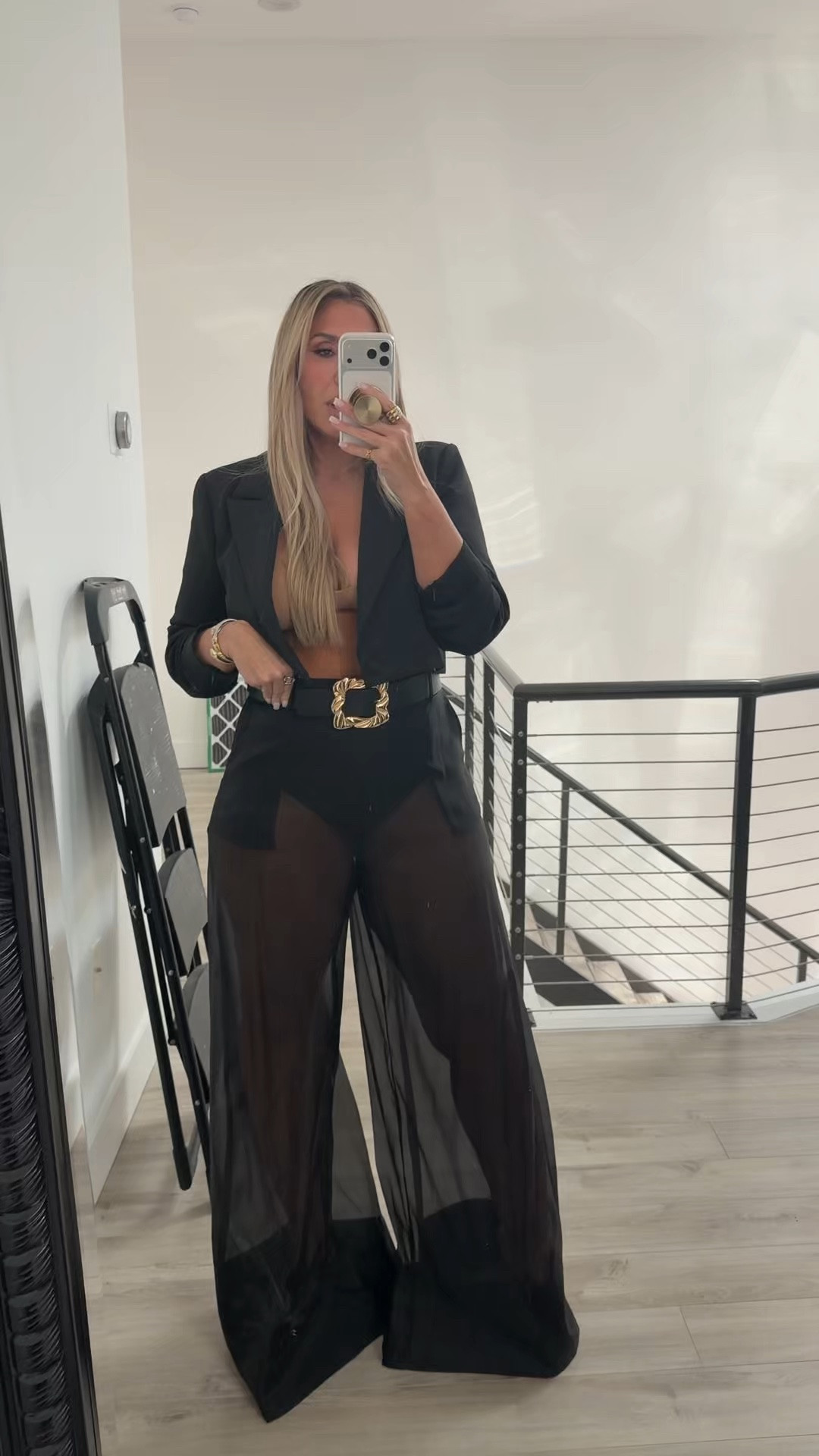 Super cool all black look

ultra wide leg sheer pants size XL (stretchy waist) I probably could’ve done a size large and they run super long. I need to get them hemmed up a little bit. I have on a 4 inch heel.

I would pair a black seamless brief under or bodysuit.

For the top, I would do a bodysuit, cropped black blazer and bralette or the attached corsets. I have the corset in a size L Tall. This blazer is old linked similar options. 

belt is old linked similar or check Zara for belts 

heels are aldo the pillowtalk clear can’t link here.

#LTKootd #LTKTall #LTKMidsize