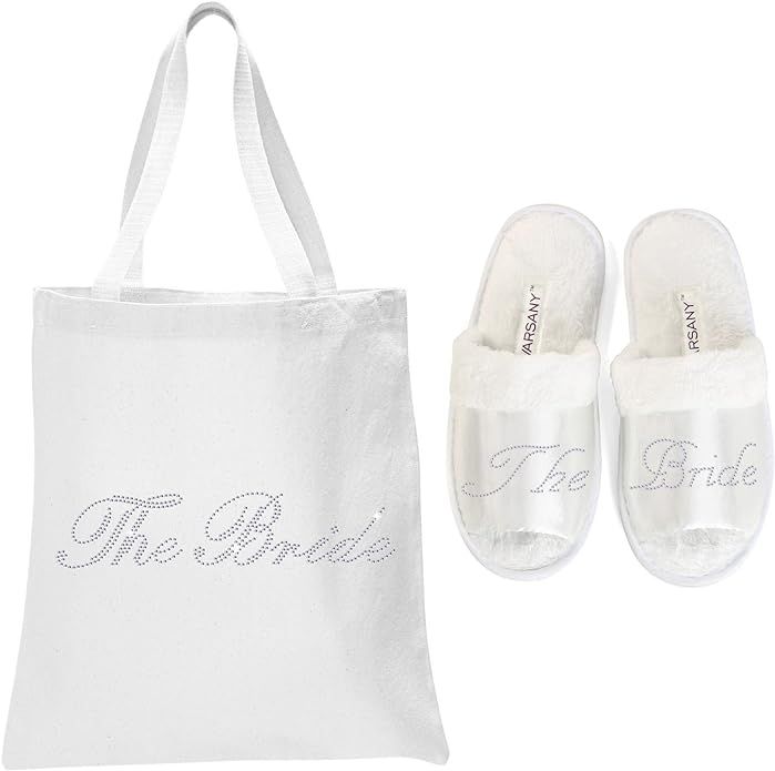 White Crystal Open Toe Spa Slippers and Tote bags wedding bride gift hen party | Amazon (US)