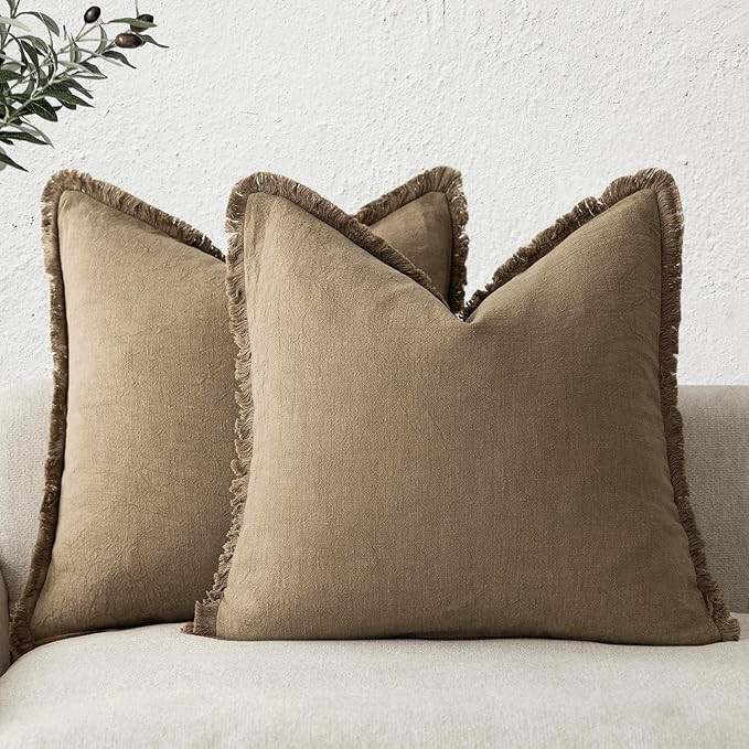 Foindtower Set of 2 Decorative Linen Fringe Throw Pillow Covers Cozy Farmhouse Boho Cushion Cover... | Amazon (US)