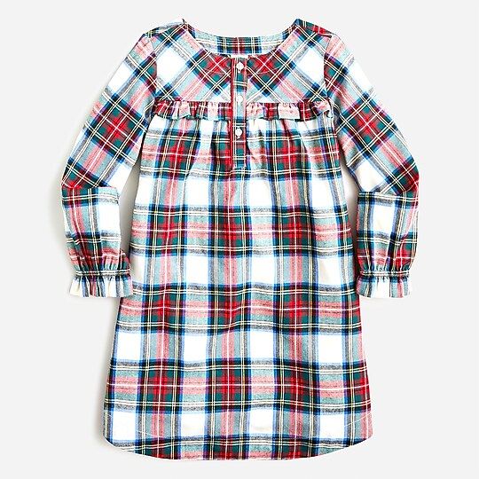 Girls' long-sleeve flannel nightgown in tartan | J.Crew US