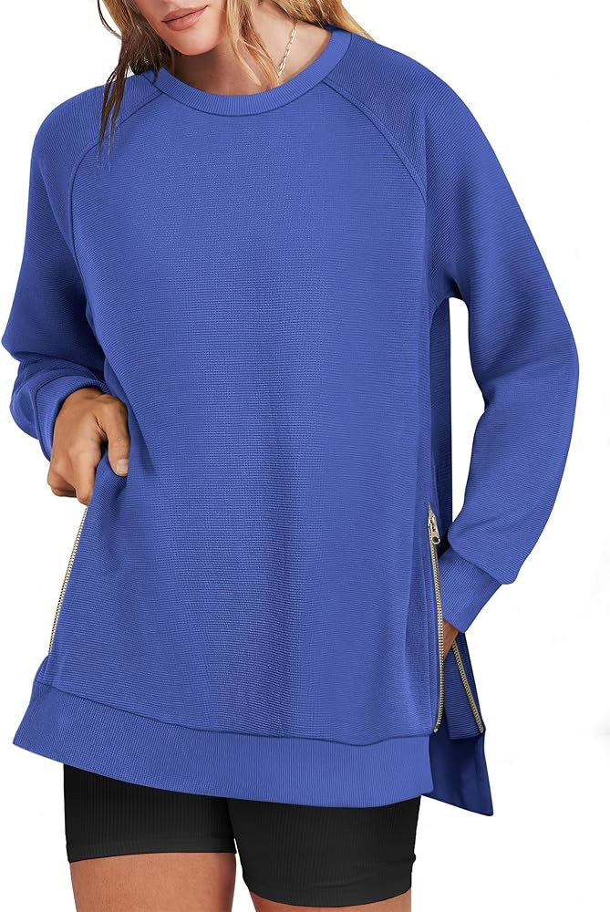 ANRABESS Women's Oversized Sweatshirts Crewneck Long Sleeve Tunic Pullover Shirts Side Zipper Hoo... | Amazon (US)