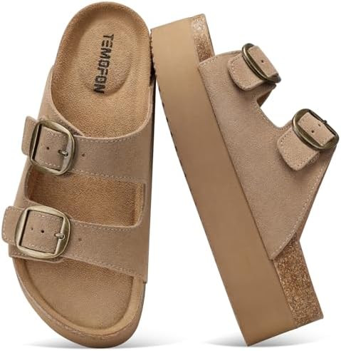 TEMOFON Platform Sandals Women Comfortable: Arch Support Memory Foam Wedge Sandals Genuine Suede ... | Amazon (US)