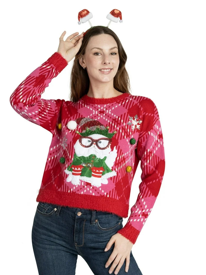 Jollidays Women's Smart Cat Glasses Ugly Christmas Sweater, Sizes S-XL | Walmart (US)