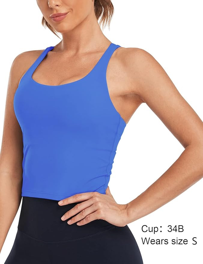 HeyNuts Longline Zeal Bras Medium Impact Wirefree Sports Bras Workout Tank Tops with Removable Pa... | Amazon (US)