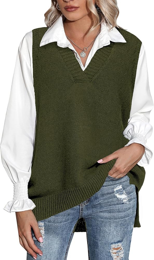 Beyove Sweater Vest Sleeveless Oversized V Neck Sweaters Knitted Vest Pullover Tank Top | Amazon (US)