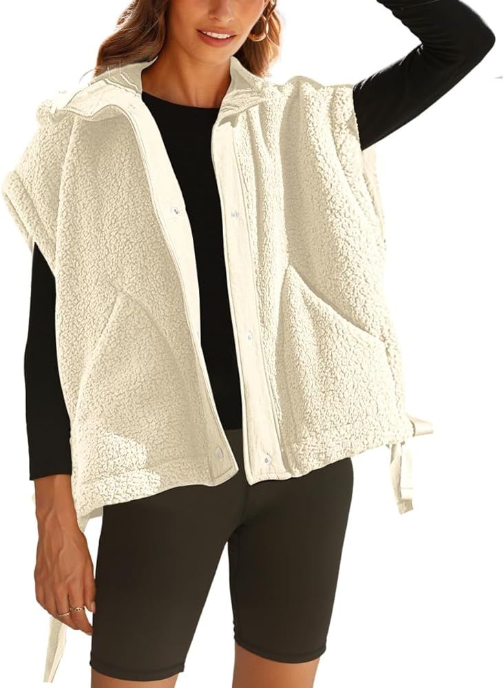 Yozazzy Women's Oversized Fleece Vest Casual Sleeveless Fuzzy Sherpa Jacket Winter Warm Button Do... | Amazon (US)