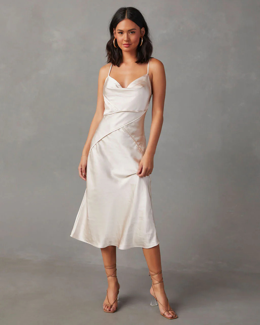 Rixo Satin Cowl Neck Midi Dress | VICI
