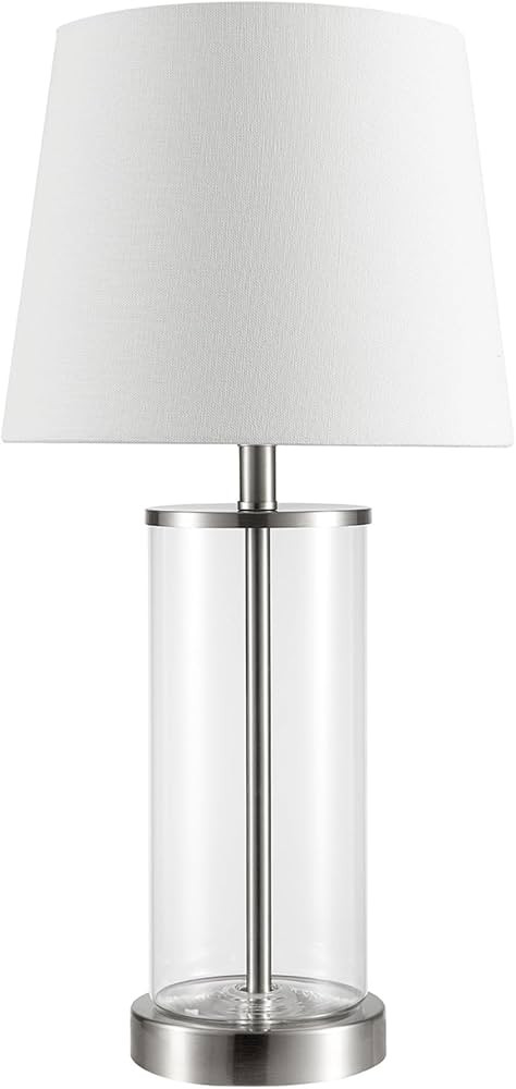 Globe Electric 67155 Maya 21" Fillable Table Lamp, Clear Glass and Steel Base, White Fabric Shade | Amazon (US)
