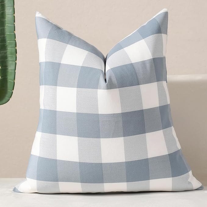 Blue Buffalo Check Plaid Decorative Throw Pillow Covers 18x18 Inch Farmhouse Gingham Square Cushi... | Amazon (US)