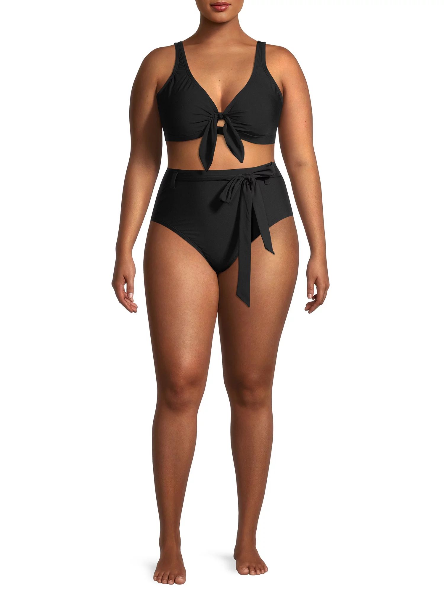 Social Angel Women's Plus Size Monica Solid Tie Bikini Swimsuit | Walmart (US)