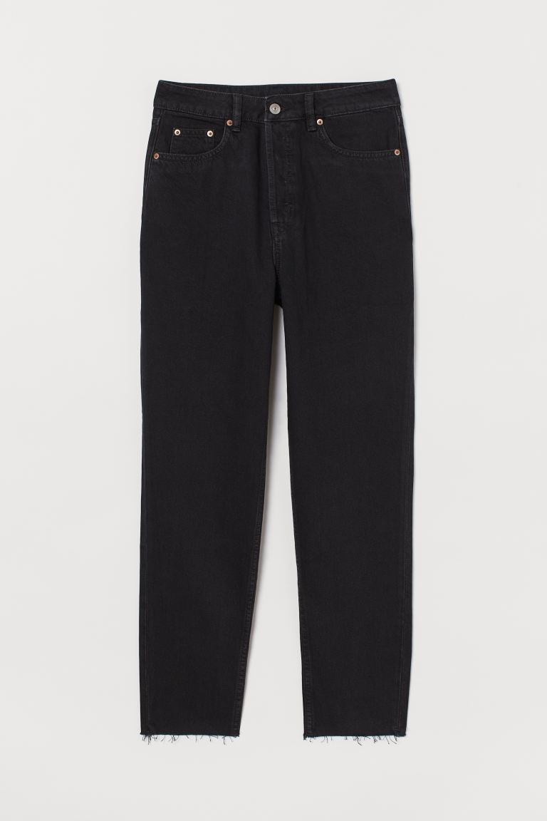 Ankle-length, 5-pocket jeans in thick, washed cotton denim. High waist, button fly, and straight,... | H&M (US + CA)