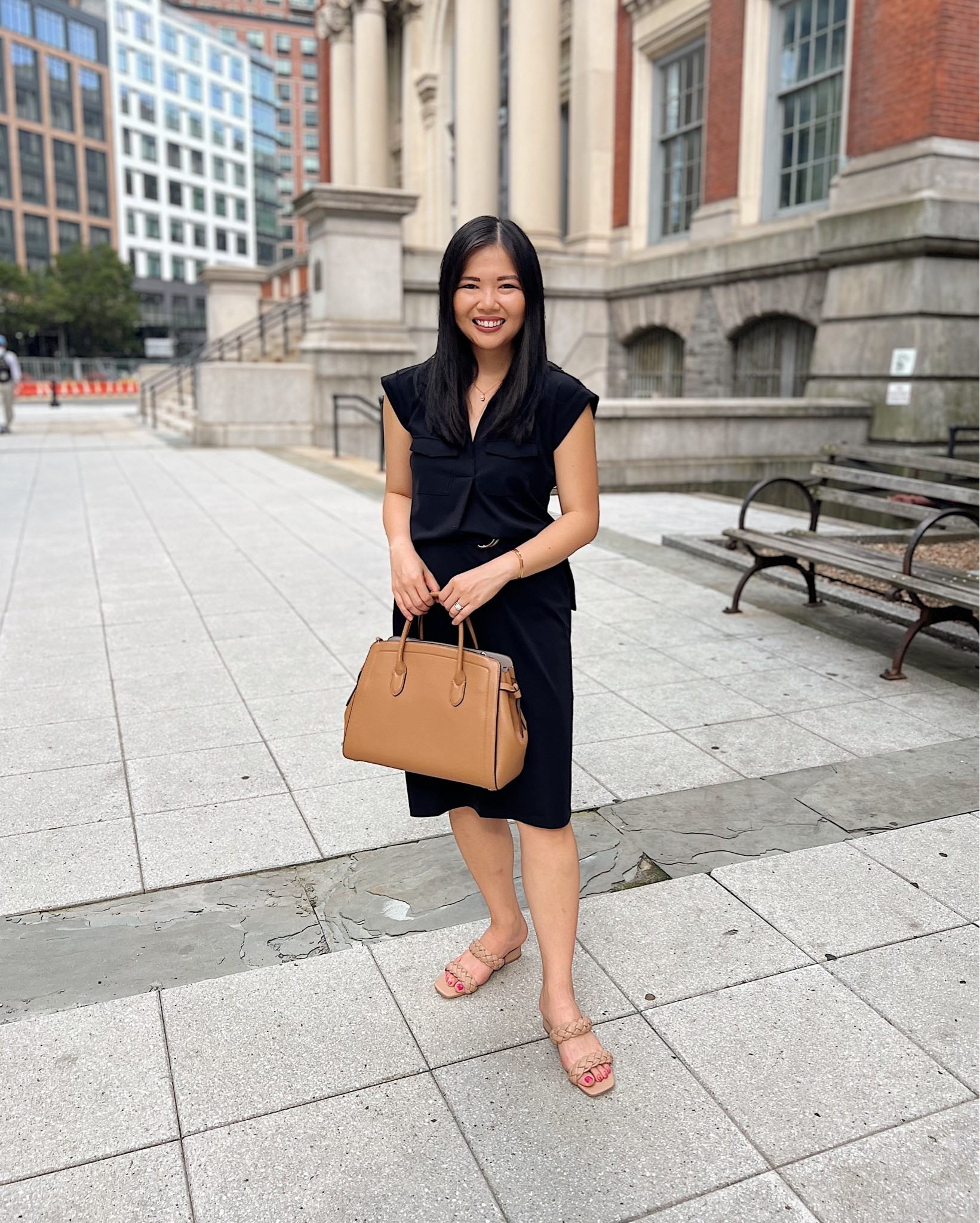 Black dress (XSP)
Black work dress 
Kate Spade Knott satchel bag
Brown tote bag 
Brown work bag 
Light brown leather bag 
Braided sandals  (TTS)
Summer work outfit 
Summer work dress 
Ann Taylor dress 
Business casual dress 
Smart casual dress 
Neutral work outfit 
Neutral outfit 
Teacher outfit 

#LTKworkwear #LTKunder100 #LTKstyletip