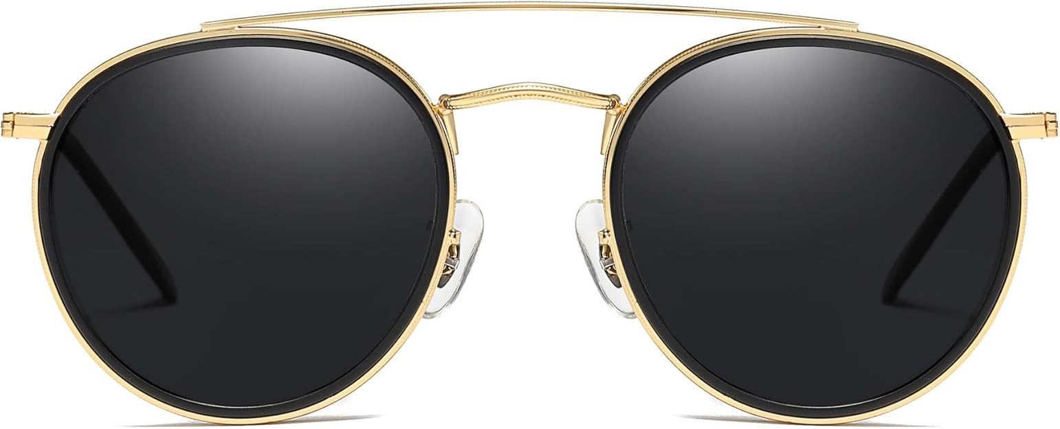 JIM HALO Small Polarized Round Sunglasses for Women Vintage Double Bridge Frame | Amazon (US)