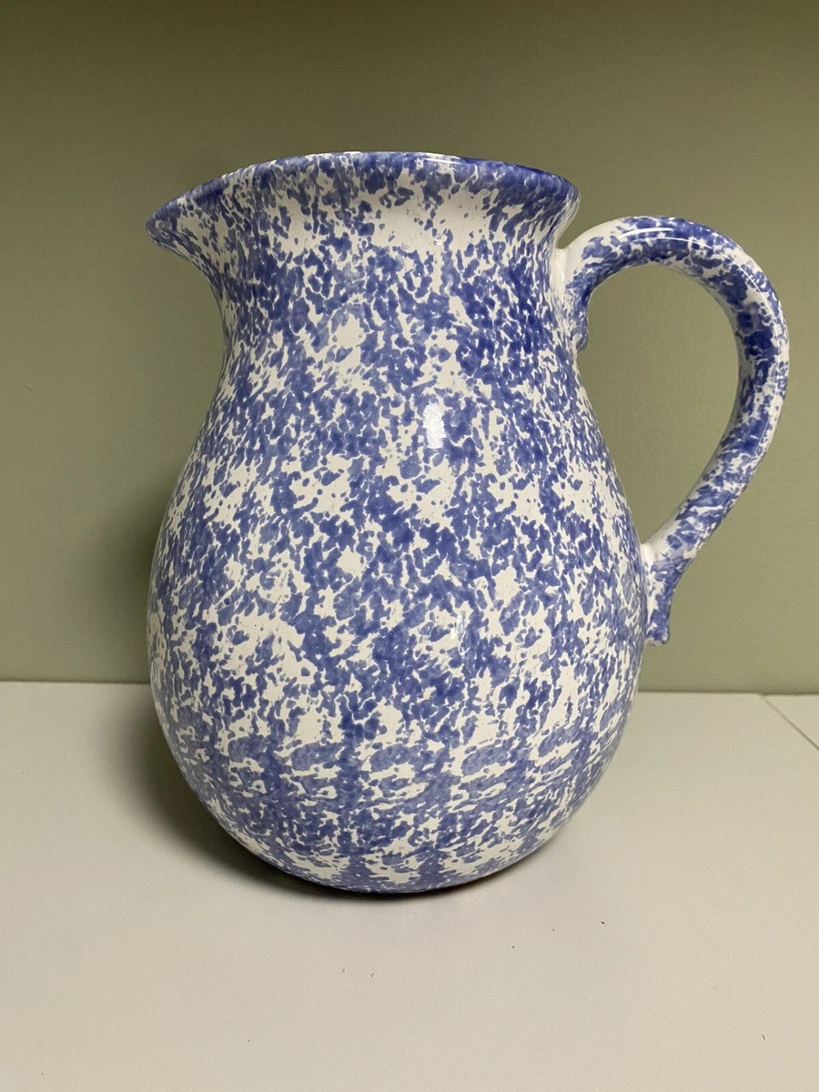 Spongeware Pitcher White & Blue Farmhouse  | eBay | eBay US