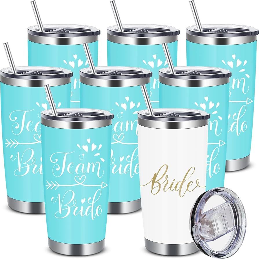 8 Pcs Bride Tumblers 20oz Bachelorette Party Decorations, Team Bride Stainless Steel Cup with Lid... | Amazon (US)