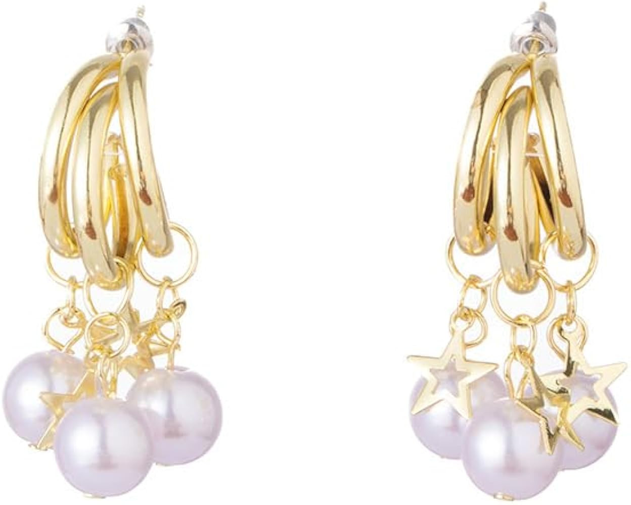 Pearl Star Hoop Earrings for Women Cute White Pearl Dangles Golden Stars Lightweight Drop Danglin... | Amazon (US)