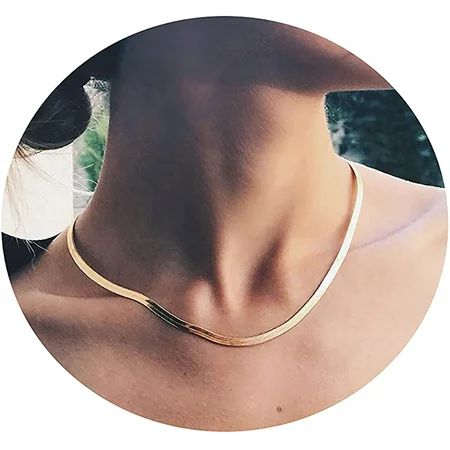 Gold Necklaces for Women, 14K Gold Plated Snake Chain Necklace Herringbone Choker Necklaces for Wome | Walmart (US)