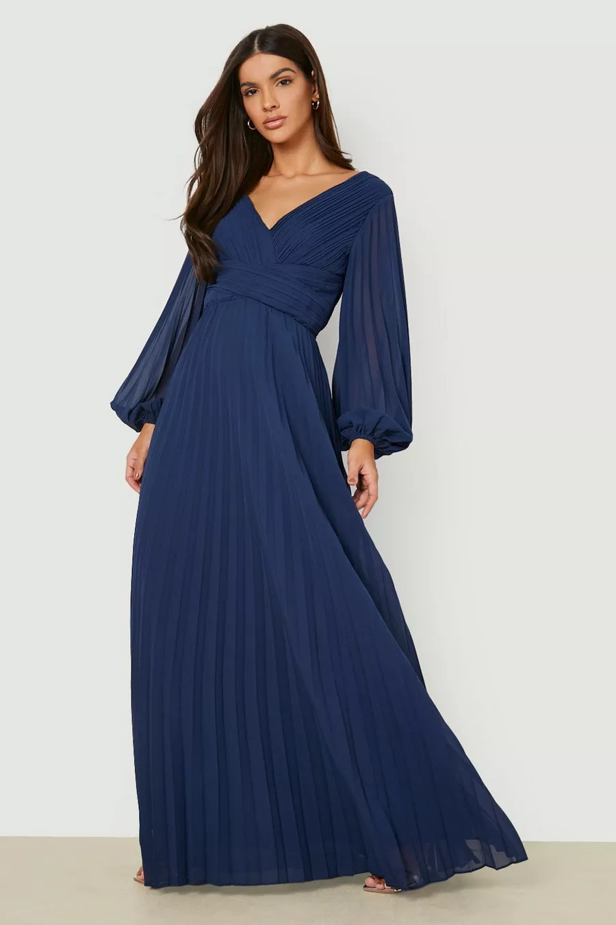 Pleated Plunge Wrap Maxi Dress | Boohoo.com (US & CA)