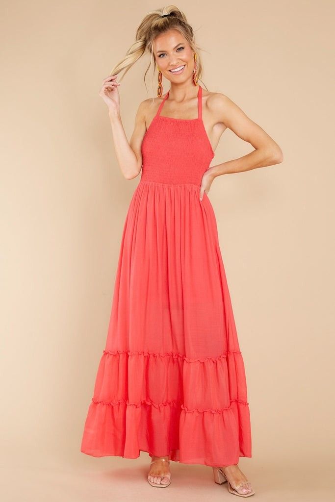 Stick Around Coral Maxi Dress- Spring | Red Dress 