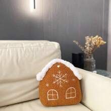 1pc Plush Cute & Cozy Brown Christmas House Shaped Pillow | SHEIN