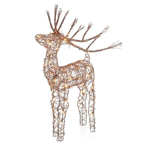 Alpine Corporation 35" Tall Outdoor Rattan Reindeer Lawn Decoration with 50 White LED Lights, Indoor/Outdoor Christmas Holiday Yard Decor Garden Display | Amazon (US)