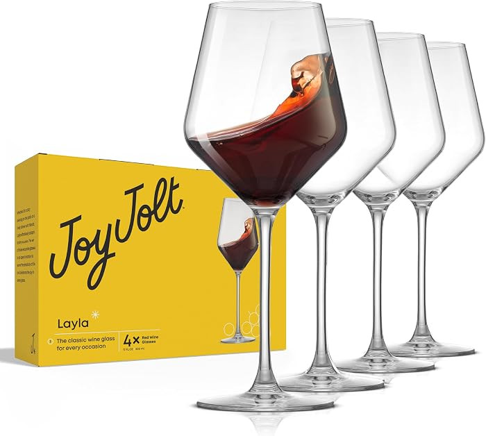 JoyJolt Layla Italian Red Wine Glasses, Set of 4, 17 oz Clear \u2013 Made in Europe | Amazon (US)