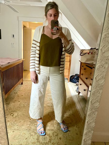 layers for late summer dinner 🤍

Sézane striped cardigan sweater, Target olive green adjustable tank, cream colored cropped jeans. French fashion, fall outfit, travel

#LTKunder100 #LTKunder50 #LTKstyletip