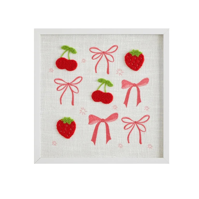 Mainstays Pink Coquette Embroidered Cherry Bow Plastic Framed Wall Art, 13.5" L x 13.5" W | Walmart (US)