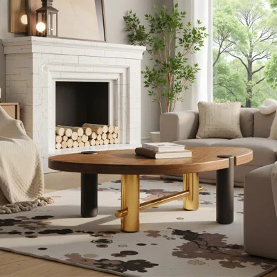 Modern Freeform Coffee Table with Sculptural Wood Base – Asymmetrical Top, Black Solid Wood Legs & Gold Metal Detail, Artistic Living Room Accent | Wayfair North America