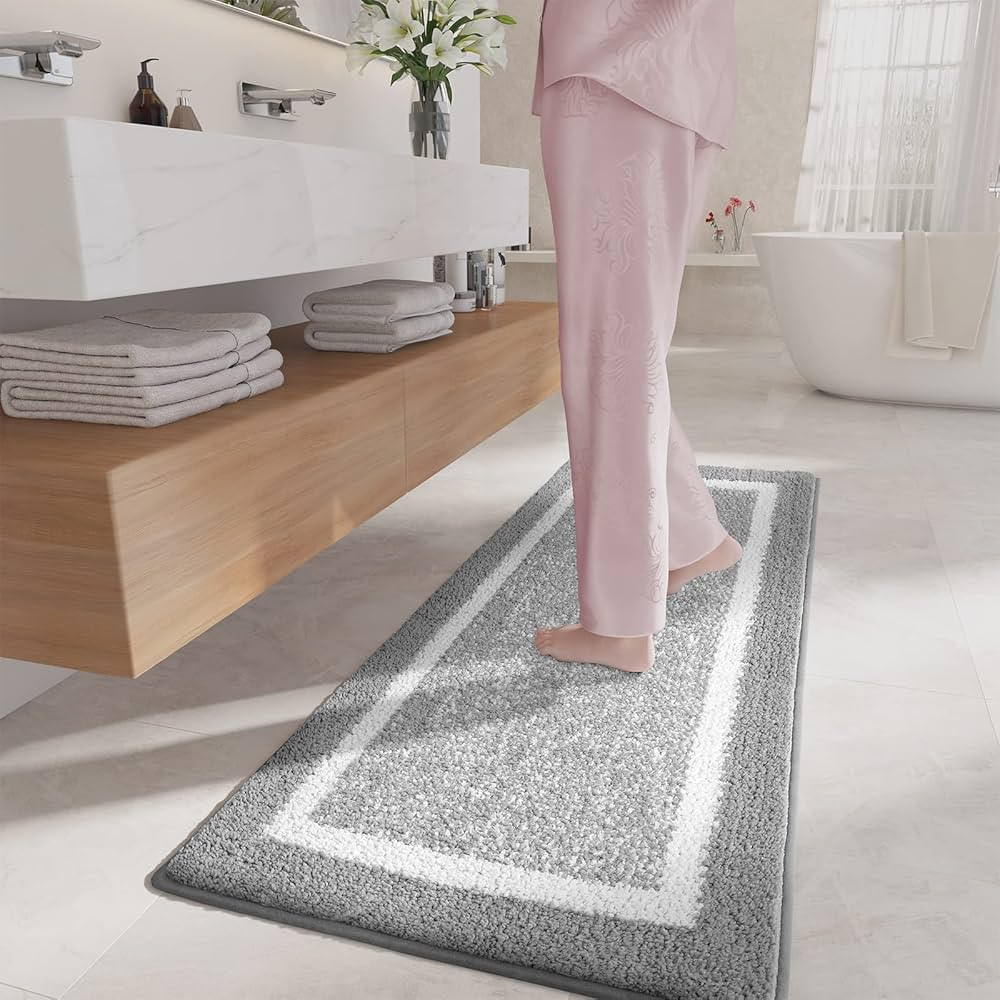 Color G Gray Bathroom Rugs - Absorbent, Non Slip, Soft, Washable, Quick Dry, 24"x43" Long Grey an... | Amazon (US)
