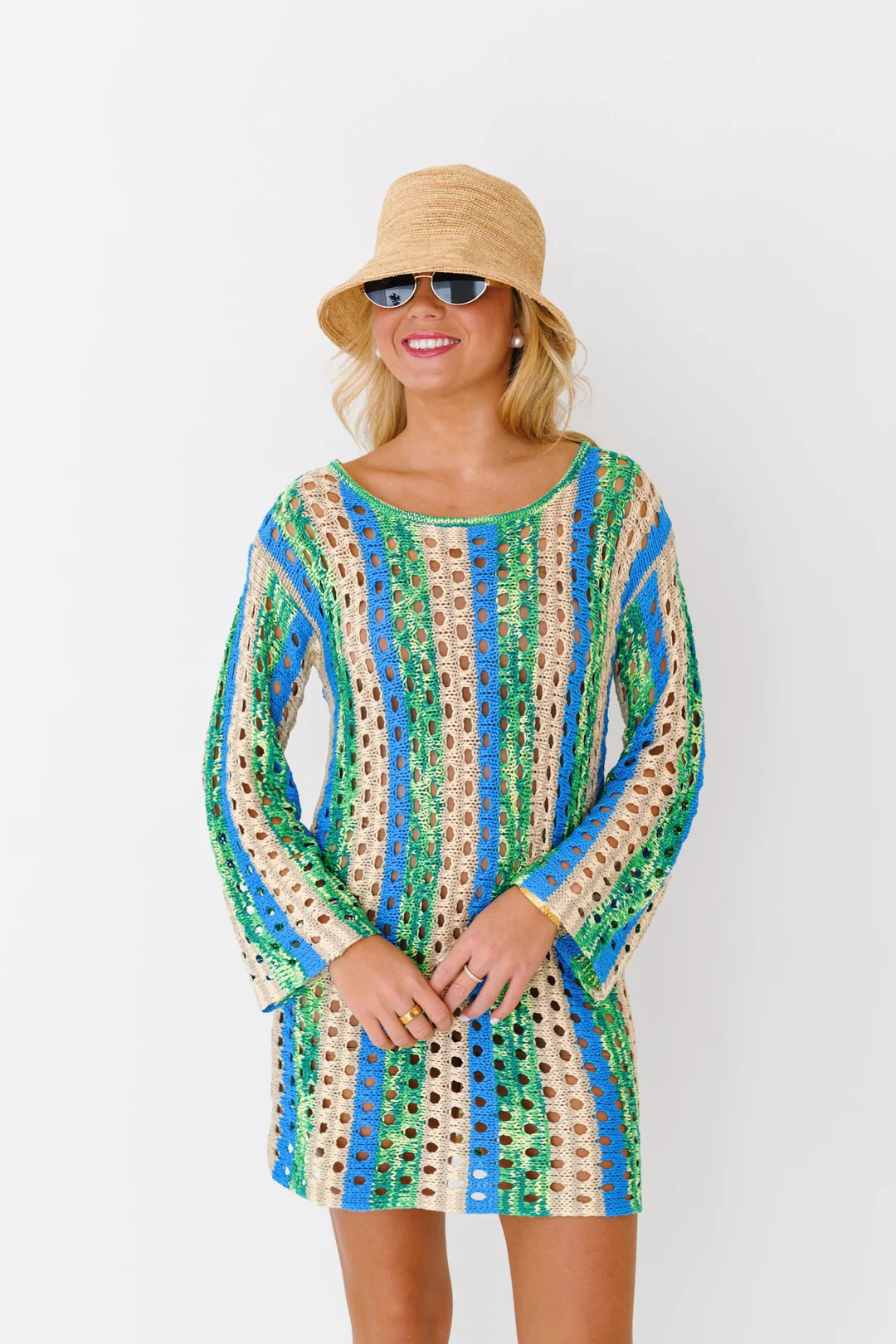 Gillian Knit Cover Up - Green/Blue | Fancyd Boutiqe