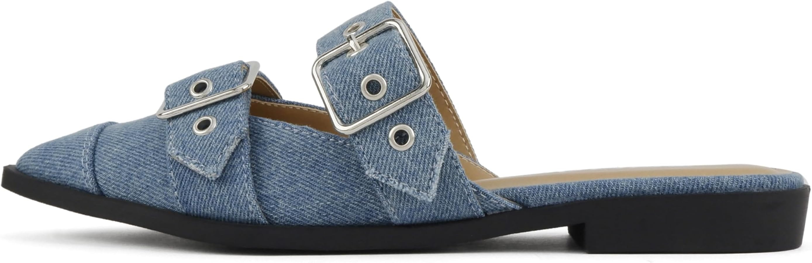 Soda Usual ~ Women Pointed Toe Slip-On Low Heel Mule with Buckle Straps | Amazon (US)