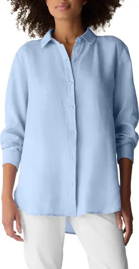 Classic Collar Organic Linen Long Button-Up Shirt | Nordstrom