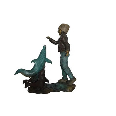 Brass Girl feeding a dolphin and seals bronze fountain - Size: 28"L x 17"W x 37"H. | Wayfair North America