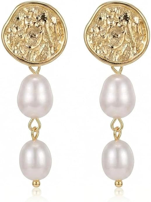 Amazon.com: earl Earrings for Women, 14K Gold Plated Small Pearl Dangle Earrings, Hypoallergenic ... | Amazon (US)