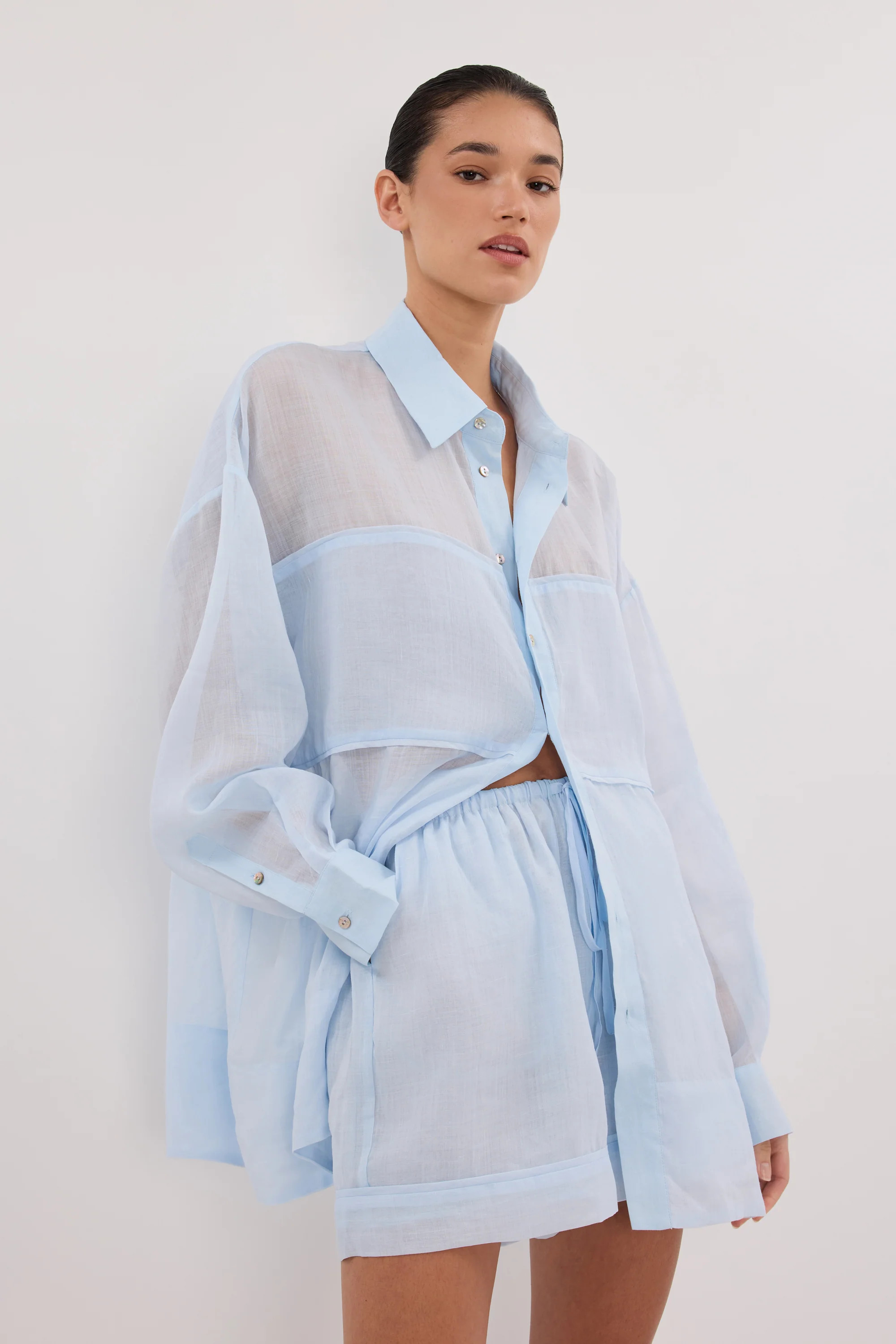 KAI CORNFLOWER RAMIE SLEEVED SHIRT | DISSH