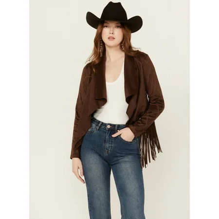 Shyanne Women s Open Front Faux Suede Fringe Jacket - SWSP24O30-DKBN US | Walmart (US)