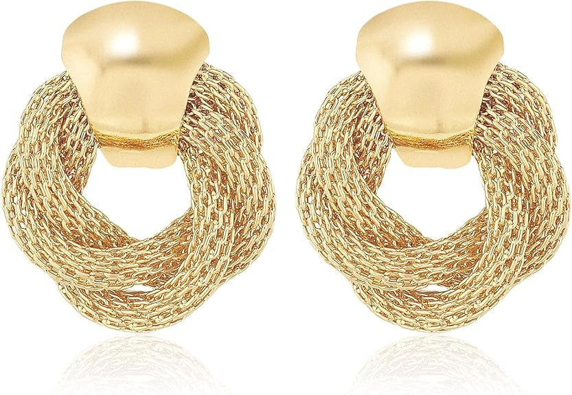 Gold Geometric Earrings for Women Thick Chunky Statement Earrings Matte Twisted Mesh Drop Dangle ... | Amazon (US)