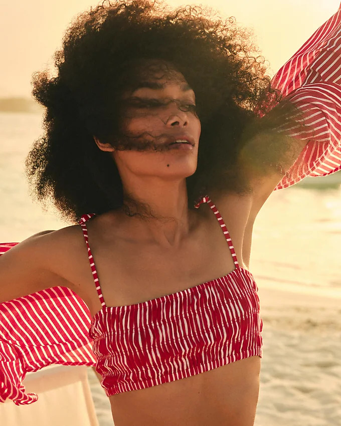 Smocked tie-shoulder top in striped cotton voile | J. Crew US