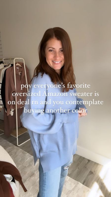 pov everyone’s favorite oversized amazon sweater is on deal and you contemplate buying a new color 😬🤷🏻‍♀️😍🙌🏼  Currently on deal for as low as $25

PS I also have the white and stripes.. 

✨Follow me for more Amazon deals and finds✨ 

Wearing mediums in the sweaters! 

#LTKxPrime #LTKfindsunder100 #LTKsalealert